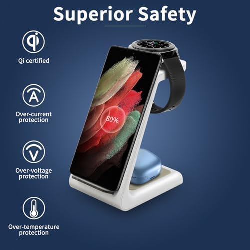 Revolutionary 3-in-1 Qi-Certified Fast Wireless Charging Station for Samsung Devices – Ultimate Portable Charger for Galaxy S20, Note 10, S9, S8 & Galaxy Watch – Sleek, Compact Design for Effortless Multi-Device Charging and Superior Compatibility