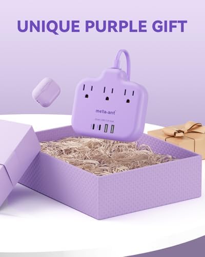 Stylish Brown Travel Power Strip with 5 Ft Cord – Compact Extension Solution Featuring 3 AC Outlets & 4 USB Ports (2 USB-C) for Rapid Charging – Ideal Desk Accessory for Tan Wood and Walnut Grain Décor – Maximize Functionality & Aesthetics in Any Space