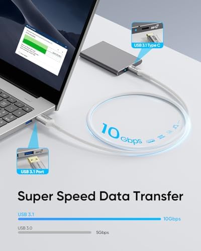 SUNGUY USB C Android Auto Cable 1FT[5Pack], 10Gbps USB C 3.1 Gen2 USB A to USB C Data Transfer Cable, 3A Fast Charging USB Type C Cord for iPhone 16 15 Pro/Pro Max/Plus, Samsung Galaxy S24, Pixel – Enhanced Compatibility and Speed