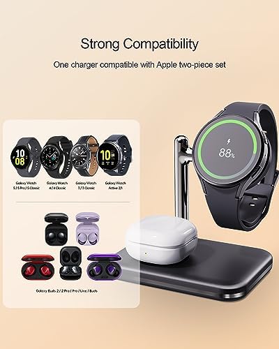 Versatile 2-in-1 Samsung Charger Stand for Galaxy Watch & Earbuds – Compact Foldable Dock with Rapid Charging for Galaxy Watch 7/6 Classic/5/5 Pro/4/3 & Galaxy Buds 2/2 Pro/Live – Ultimate Convenience for Multi-Device Users
