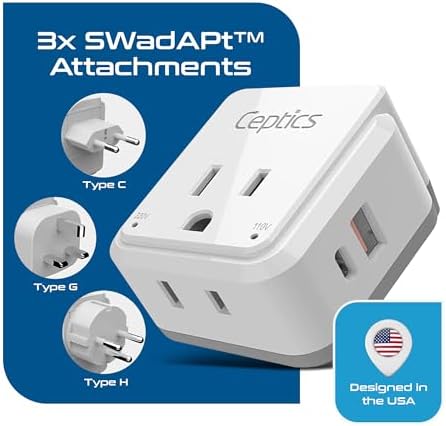 Compact Travel Power Adapter Set for Brazil, Peru & Chile – 20 W Dual USB & USB-C Charger with 2 USA Sockets – Fast Charging with Type C & N Attachments – Portable Plug Converter for Global Travelers – Stay Connected Anywhere