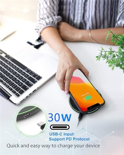 30 W Ultra-Fast Wireless Charging Pad – Versatile Compatibility for i Phone 14/13/12/11 Series and Samsung Galaxy S23/S22/S21 – Sleek, Portable Design with Advanced Safety Features – Experience Rapid, Tangle-Free Power Anywhere