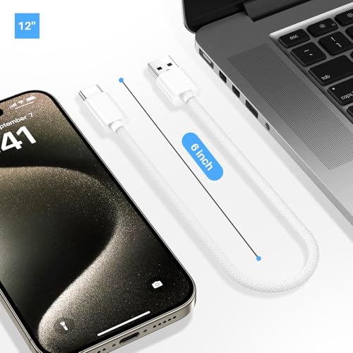 Compact 6-Inch USB A to USB C 3.1 Cable – 2-Pack for High-Speed 10 Gbps Data Transfer & Fast Charging | Perfectly Compatible with i Phone 15, Mac Book Pro, i Pad Pro, Samsung Galaxy S24, and Google Pixel | Ideal for Travel & Clutter-Free Connectivity | Durable Design for Everyday Use
