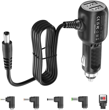 Universal 12 V Car Charger with Dual USB Ports & 5 Versatile Connectors – Power Multiple Devices on the Go with 6.6 ft High-Speed Cable for Radar Detectors, LED Light Strips, Air Pumps, DVD Players, & More – Compact & Reliable Power Adapter for Enhanced Travel Convenience