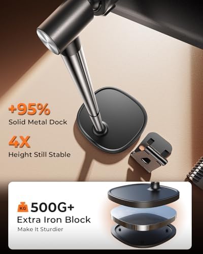 DIMONCOAT Versatile Height Adjustable Tablet Stand – Ergonomic 360° Rotating Holder for i Pad Pro, Kindle & More – Optimal Viewing for Work & Leisure, Compatible with 4.7″ to 15.6″ Devices – Enhance Comfort & Productivity