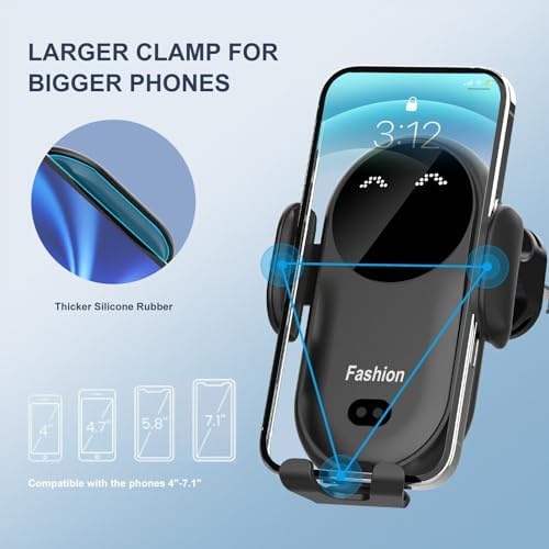 Enhanced Wireless Car Charger Mount with Automatic Clamping – MAX 15 W Qi Fast Charging for i Phone 16/15/14/13/12 Pro/Pro Max, Samsung S22/S21/S20/Note 20 – Effortless One-Handed Operation, Air Vent Installation, Stylish Blue Design for Seamless Driving Experience