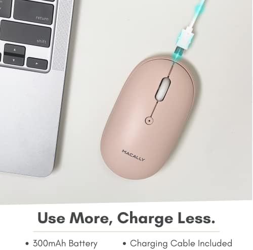 Sleek Macally Wireless Bluetooth Mouse – Rechargeable, Ergonomic Design for Mac & PC – Ultra-Quiet Clicks Perfect for Home, Office & Travel – Enhanced Compatibility with Mac Book Air/Pro, i Mac & Windows Laptops – Experience Comfort & Efficiency in Every Click