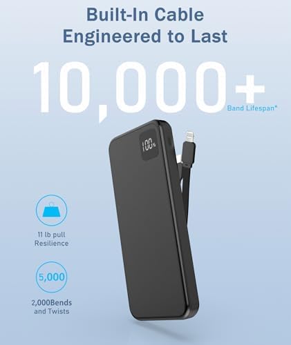 2025 Ultra-Slim 10,000 m Ah Portable Charger with Built-In Cables – High-Speed 3 A Power Bank for i Phone 16/15/14 & More – Essential Travel Companion for Effortless Charging On-the-Go