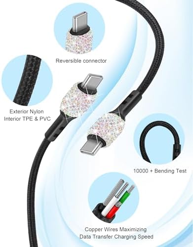 Effortless Power Boost: Bling USB C Wall Charger with 20 W Dual Port Fast Charging Adapter & 3.2 FT Type-C Cable – Universal Compatibility for i Phone 16/15 Pro Max, i Pad, and Samsung Galaxy S23/S22/S21/Note Series – Ultimate On-the-Go Charging Solution for Home & Travel