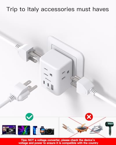 Universal European Travel Power Adapter with Dual USB-C Charging Ports – 3 Outlet Type E/F Plug for Effortless Device Connectivity in France, Portugal, Germany, and Beyond – Essential Travel Companion for Seamless Power and Fast Charging on Your European Adventures