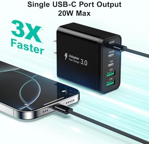 Besgoods 50 W USB C Charger Block – High-Speed Multi-Port Charging Solution for i Phone 16 Pro Max, i Pad, and Galaxy Devices – Includes Durable 6 ft Braided USB-C to C Cable – Perfect for Home, Office, and Travel – Charge Up to 5 Devices Simultaneously with Enhanced Compatibility and Safety Features