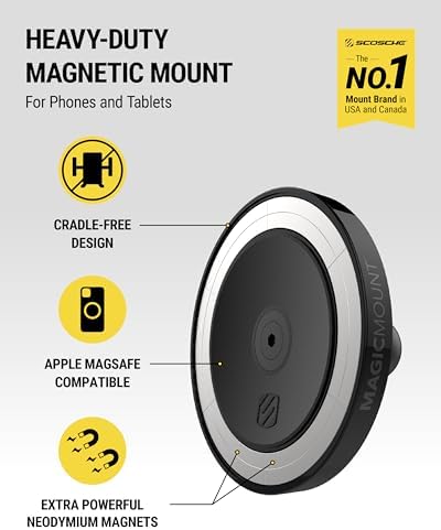 Scosche Heavy Duty Magnetic Phone and Tablet Mount for Cars – Ultra Strong Mag Safe Holder with AMPS Compatibility for Pro Clip Mount Bases – Secure, Sleek, and Effortless Device Access for Safe Driving