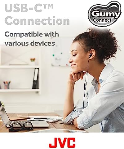 JVC Gumy Connect USB-C Wired Earbuds – Delay-Free Audio for Gaming & Videos, Built-in DAC for Enhanced Sound Quality, 9.2 mm Neodymium Drivers for Rich Bass, Comfortable Fit for Long Listening Sessions – HAFR9 UCB (Black) – Elevate Your Audio Experience with Superior Clarity and Compatibility