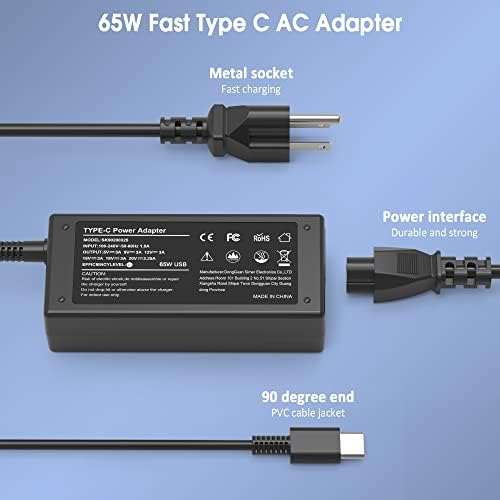 Universal 65 W USB-C Laptop Charger for Chromebook – Fast Charging Compatibility with HP, Dell, Lenovo, Acer, Asus, Samsung – Versatile Type-C Power Adapter for 45 W and 65 W Devices – Reliable and Efficient Charging Solution for Modern Laptops