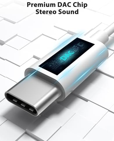 Ultimate USB C In-Ear Headphones: Premium Noise Cancelling Stereo Bass Earbuds for i Phone 16 Pro Max & Samsung Galaxy S Series – Tailored Sound Effects for Personalized Music Experience – Lightweight, Durable White Design Perfect for Commuters, Fitness, and Home Use – Integrated Microphone for Crystal-Clear Calls and Enhanced Audio Clarity