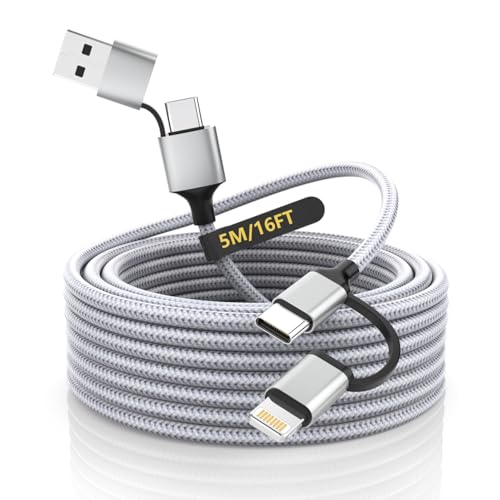 16 FT 4-in-1 USB C Charging Cable – Fast 60 W Lightning, Type C & USB A Compatibility for i Phone 15/14/13/12, Mac Book, i Pad & Samsung – Ultimate Versatile Charging & Data Transfer Solution for On-the-Go Power Users