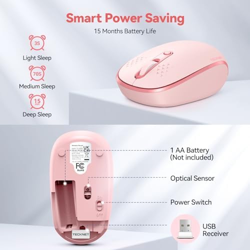 TECKNET 2.4 GHz Wireless Mouse – Ultra-Quiet & Portable Computer Companion with Adjustable DPI, USB Receiver, and Ergonomic Design for Seamless Use Across Chromebook, Laptop, PC & Mac – Enhance Productivity Effortlessly