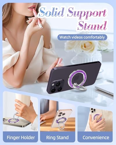 Glamorous Blue Glitter Mag Safe Phone Ring Holder – Stylish Magnetic Grip for i Phone 16, 15, 14, 13 Pro Max & Plus – Secure Finger Stand for Enhanced Control and Protection – Effortless Attachment and Detachment for Fashion-Forward Users