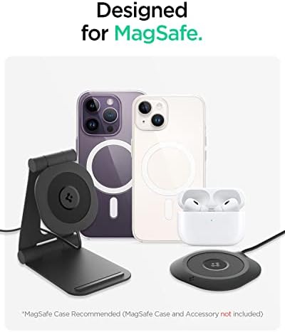 Spigen Arc Field Mag Fit Wireless Charging Pad for i Phone 16 Series – Ultra-Fast Magnetic Charger Compatible with i Phone 12-16 Models – Sleek, Safe Power Delivery Solution for Modern Workspaces and Effortless Device Alignment