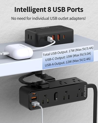 15 FT Under Desk Surge Protector Power Strip with 13 Outlets & 4 Fast Charging USB Ports – Dual Layer Desktop Clamp Charging Station for Home & Office – Enhanced Safety with 1700 Joules and Flexible Extension Cord