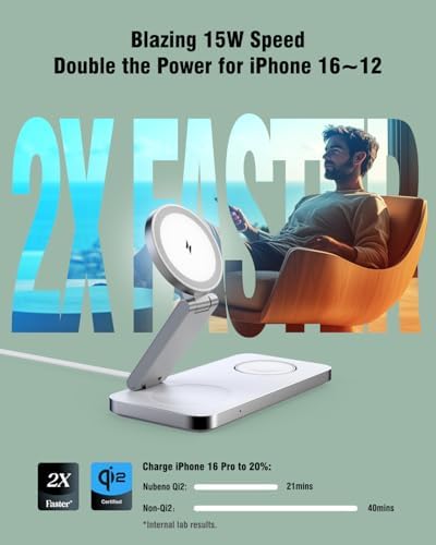 Revolutionary 3-in-1 Foldable Wireless Charging Station – 15 W Qi2-Certified Magnetic Charger for i Phone 16/15/14/13/12, Apple Watch, and Air Pods – Compact Fast Charging Dock with 30 W Adapter for Ultimate Compatibility and Speed – Perfect for Travel and Home Use
