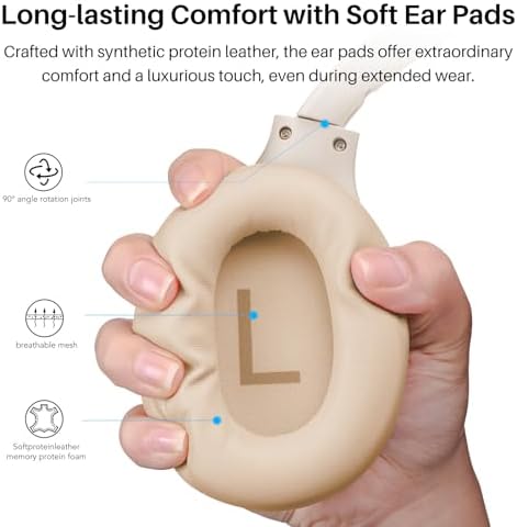 TOZO HT2 Wireless Over-Ear Headphones with Superior Active Noise Cancellation – Immerse in 60-Hour Playtime, Personalized Hi-Res Audio with Custom EQ, and Rich Deep Bass – Luxurious Khaki Design for Home, Office, and Travel Enthusiasts Seeking Unmatched Comfort and Sound Quality