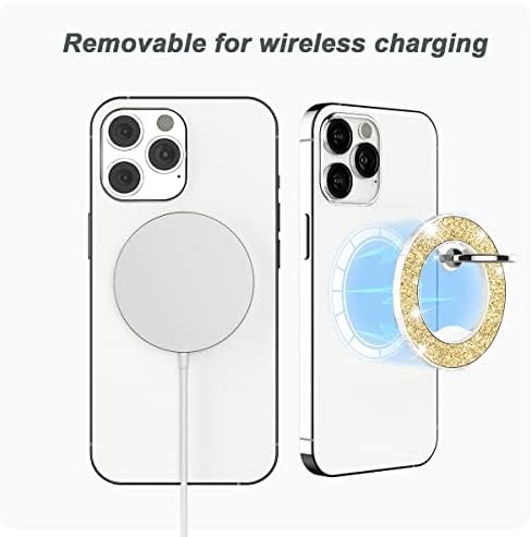 Glittering Magnetic Phone Ring Holder for Mag Safe – Ultra-Strong 2000 g Grip Compatible with i Phone 15, 14, 13, 12 Pro Max, Pro, Plus, Mini – Wireless Charging Friendly with 360° Rotation and 150° Adjustable Kickstand – Stylish Teal Design for Enhanced Functionality and Aesthetic Appeal