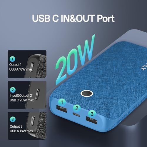 High-Capacity 20000 m Ah Portable Charger – Fast Charging Power Bank with USB-C Input/Output and Dual Ports for i Phone & Android Devices – Ultimate Reliability for On-the-Go Charging