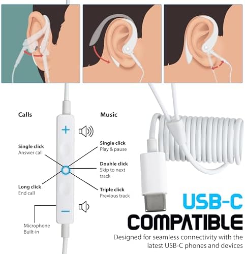 Customizable Bendable USB-C Wired Earbuds – Exceptional High-Fidelity Audio Quality, Tailored Comfort Fit, and Effortless Compatibility with USB-C Devices for Music Lovers and Gamers