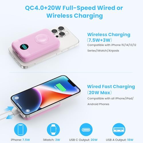Revolutionary 4-in-1 Magnetic Portable Charger 10800 m Ah – Rapid USB-C Power Bank with LCD Display, Fast Charging for i Phone 16/15/14/13/12 & Apple Watch – Sleek White Design for Ultimate Compatibility and On-the-Go Convenience