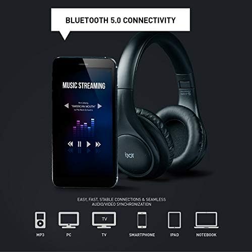 Unleash Your Audio Experience with i Joy Bluetooth 5.0 Over-Ear Foldable Headphones – 30-Hour Playtime, Hands-Free Microphone, and Chic Matte Black Finish for Ultimate Comfort and Portability
