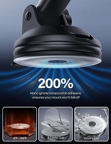 Lamicall 360° Adjustable Car Phone Holder with Military-Grade Suction Cup – Secure Smartphone Mount for i Phone 16 & Galaxy Models – Effortless Quick-Release Design for Safe Driving and Optimal Viewing Angles in Any Vehicle