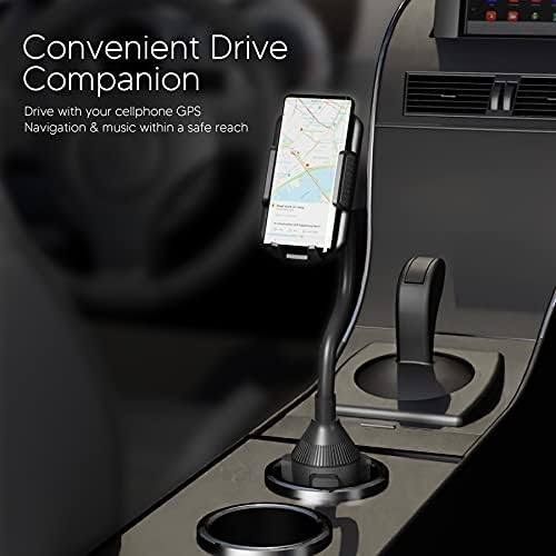 Talk Works Adjustable Car Cupholder Cell Phone Holder for i Phone 15 Series & More – 8-Inch Gooseneck Mount for Hands-Free Navigation, Secure Fit, and 360-Degree Rotation – Essential Auto Accessory in Sleek Black Finish