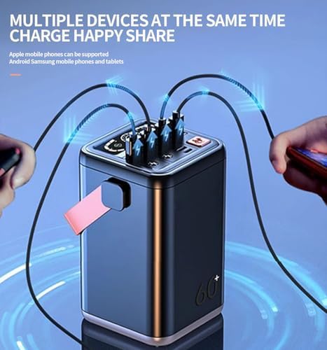 High-Capacity 60000 m Ah Portable Charger for Ultimate Power on the Go – 45 W Fast Charging External Battery Pack with LED Display and Versatile USB-C Port – Perfect for i Phone, Android, Samsung Galaxy, and Outdoor Adventures – Reliable Travel Companion in Sleek Blue Design