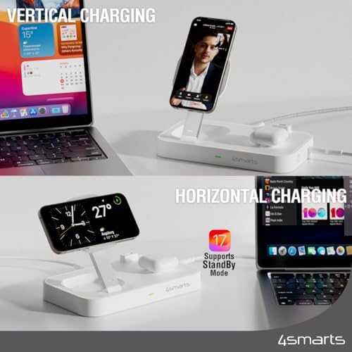 Revolutionize Your Charging Setup with the Qi2 Wireless Charging Station Trident – 15 W Fast Charger for Smartphones, Air Pods, and Apple Watch – Qi2 Certified, Dual USB-C Ports for Smartwatch, Whisper-Quiet Operation, Adjustable LED Indicator, Sleek White Design for Modern Aesthetics – Ultimate Device Compatibility and Speed in One Compact Solution