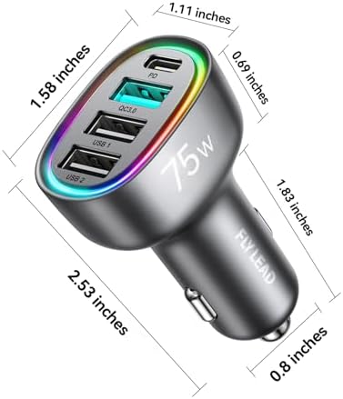 FLYLEAD 75 W USB C Car Charger – 4-Port Fast Charging Adapter for i Phone 16/15/14/13 Series – High-Speed Cigarette Lighter Power Solution in Sleek Red – Unmatched Compatibility and Performance for Effortless Road Charging