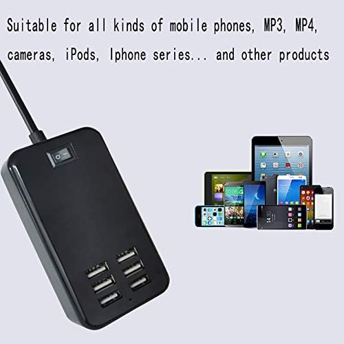 High-Efficiency 6-Port USB Charging Station – Advanced Multi-Device Power Hub with Integrated On/Off Switch – Sleek Black Finish for Seamless Charging of Smartphones, Tablets, and More – Perfect for Home & Office Environments