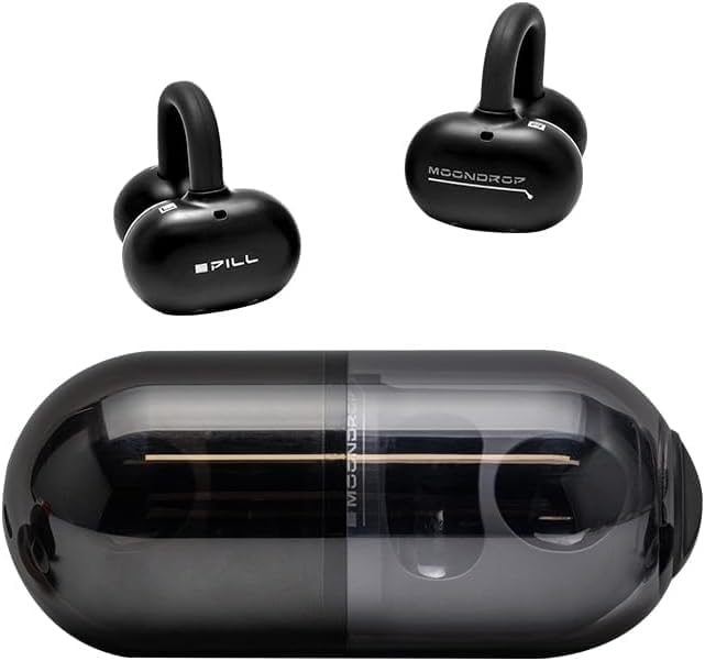 Moondrop Pill Open Ear Headphones: Premium Wireless IPX4 Ear Clip Earbuds for Gamers and Active Lifestyles | Ultimate Comfort with Enhanced Connectivity, Immersive Sound, and Ambient Awareness in Sleek Black Design