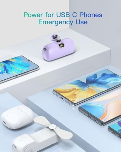 Kuulaa 5000 m Ah USB-C Power Bank with Built-in Plug – PD20 W Fast Charging Battery Pack for i Phone 15/16, Samsung S22/S23 & Android Devices – Compact Design with LCD Display for On-the-Go Convenience and Enhanced Compatibility