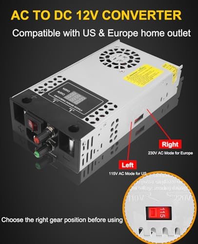 Eagwell 600 W Adjustable AC to DC Power Supply – Versatile 110 V Converter with 0-48 V Output and 12.5 A Capacity for RVs, Automotive, and Water Pump Applications – Efficient Switching Adapter with Regulated Voltage Options (5 V, 12 V, 13.8 V, 24 V, 48 V) for Maximum Compatibility and Performance Reliability