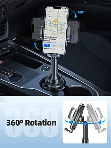 TOPGO Pro Car Phone Mount – Versatile Adjustable Height Cup Holder for i Phone 16 Pro Max & All Smartphones – Sturdy, No-Wobble Design for Safe Hands-Free Navigation – Sleek Black Finish for Modern Interiors