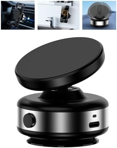 Revolutionary Electric Vacuum Suction Magnetic Phone Mount – Hands-Free 360° Rotatable Holder for Mag Safe i Phones, Perfect for Cars, Gyms, and Mirrors – Unmatched Stability and Portability (Black)
