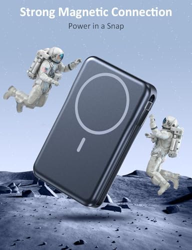 Ultimate 5-in-1 Mag Safe Battery Pack – 10,000 m Ah Portable Charger with Built-in Cable for Fast USB-C Charging | Compatible with i Phone 16/15/14/13 Pro/Pro Max & Samsung Series | Enhanced Magnetic Hold & Versatile Multi-Device Charging Solution | Ideal for On-the-Go Power Needs