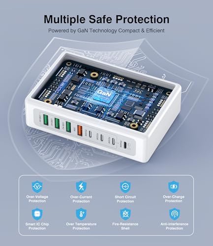 Revolutionize Your Device Charging with the 210 W Ga N III 8-Port USB C Hub – Lightning-Fast PD 45 W Power Delivery for Mac Book Air, i Phone 16/15/14/13/12 Pro Max, Samsung Galaxy S25/24 Ultra & More – Ultimate Efficiency for Home and Travel Needs