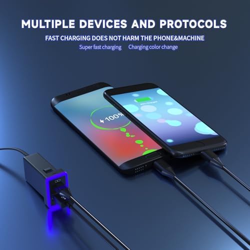 Compact Car Charger for Toyota with PD QC3.0 Fast Charge and LED Light Show – Stylish Ice Blue Type C USB Socket for Rapid Device Charging and Enhanced Compatibility