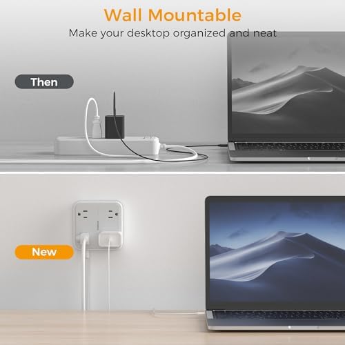 TESSAN 5 FT Flat Extension Cord Surge Protector – 4 Outlet Power Strip with 3 USB C Ports (1 USB C) for Fast Charging, 900 Joules Electronics Protection, Space-Saving Design for Home, Office, and Dorm Use, Enhanced Compatibility and Efficiency