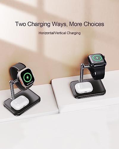 Dual Charging Dock for Apple Watch & Air Pods – Portable 2-in-1 Charger Stand with Fast Charging Capability, Compatible with All Apple Watch Series Ultra/10/9/8/7/6/SE/5/4/3 and Air Pods Pro/4/3/2/1 – Sleek Foldable Design for Travel and Space-Saving Solutions