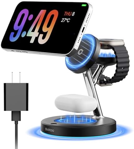 2025 Premium 3-in-1 Wireless Charging Station for i Phone 16, 15, 14, 13, 12 – Mag-Safe Compatible Charger Stand for Air Pods and i Watch – Fast, Efficient Power Hub with Sleek Design and Overcharge Protection for Home or Travel