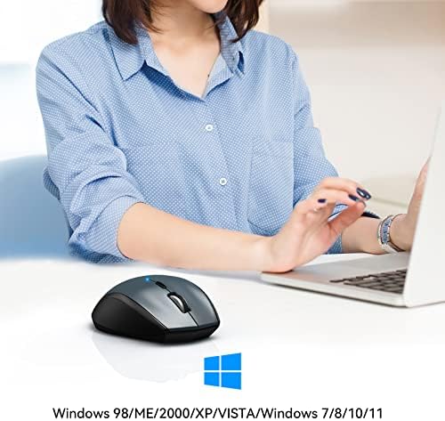 TECKNET Bluetooth Wireless Mouse – Ergonomic 4800 DPI Precision with 6 Adjustable Settings, Long-Lasting 2-Year Battery, and 6 Functional Buttons for Laptops & Windows – Sleek Grey Design for Enhanced Comfort and Productivity