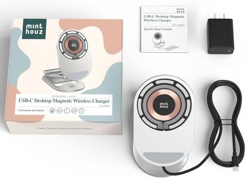 Minthouz Foldable Mag Safe Wireless Charging Stand – Adjustable 20 W Magnetic Charger for i Phone 16/15/14/13/12 Pro/Max/Plus & Air Pods 3/Pro 2 – Rapid Charging, Enhanced Compatibility, Travel-Friendly Design – Elevate Your Tech Experience